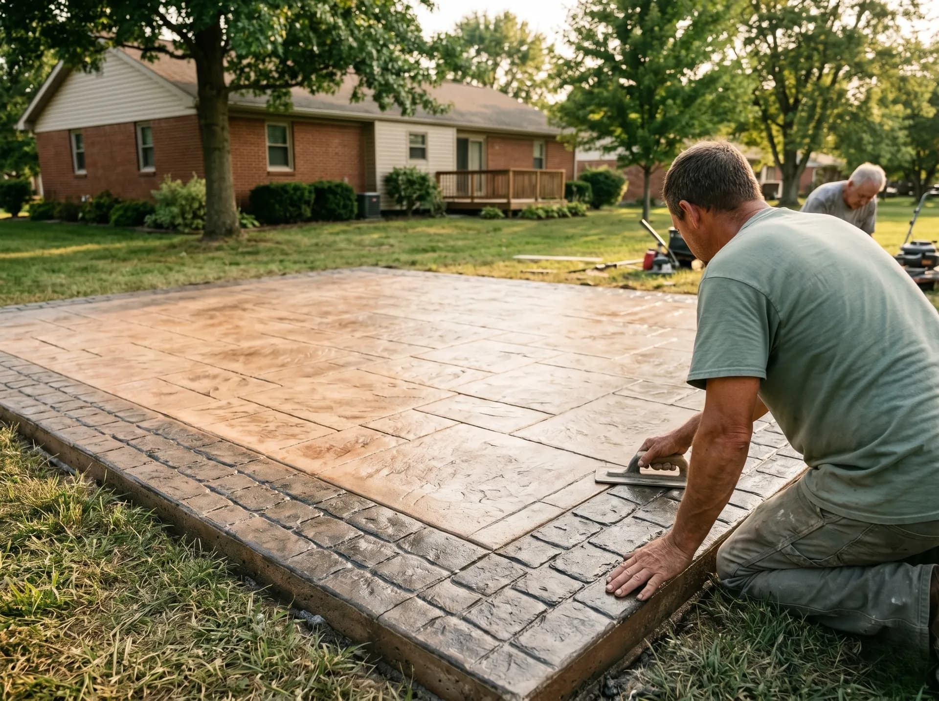 Multi-pattern border on stamped patio, Warrick County