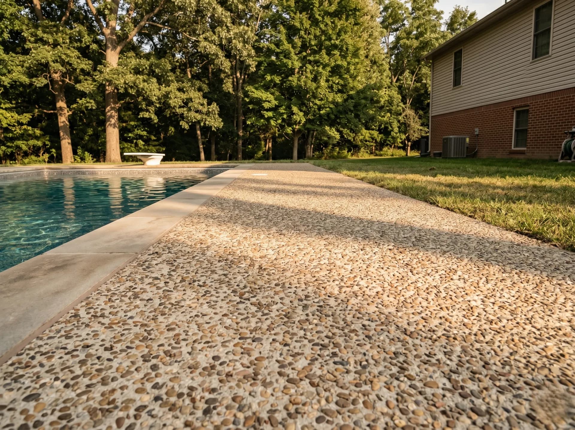 Exposed aggregate pool deck in Warrick County