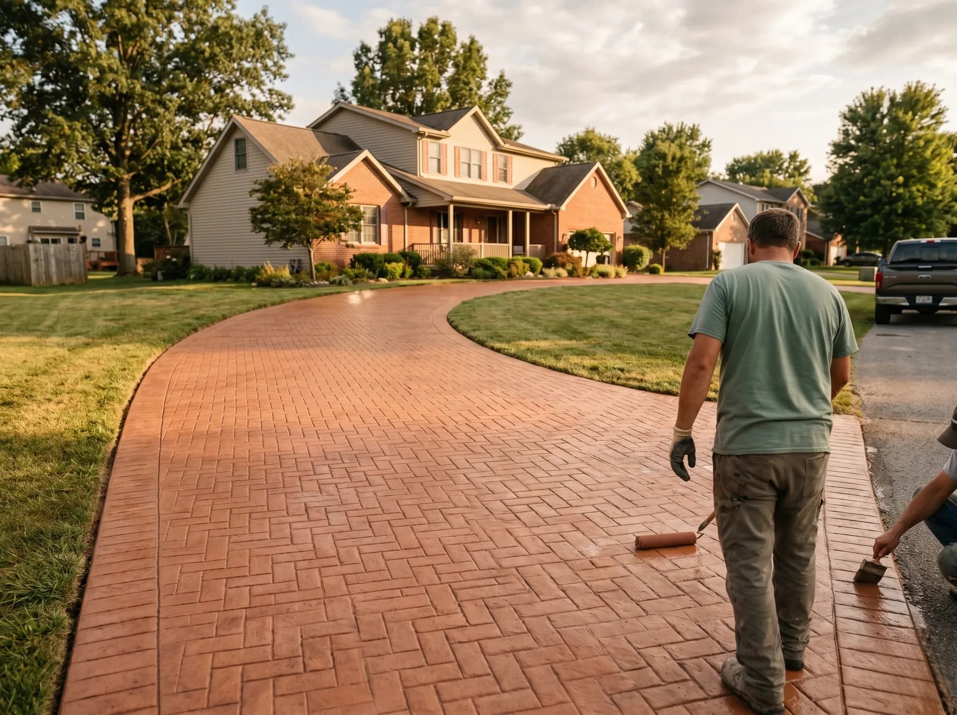 Herringbone brick stamped driveway in Evansville, IN