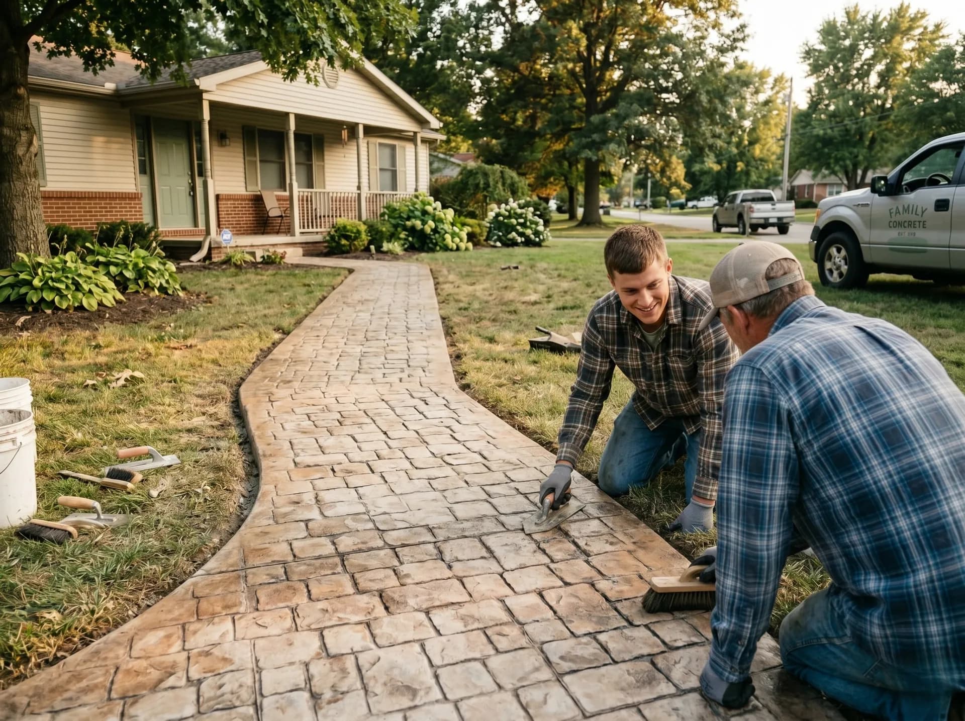 Cobblestone stamped walkway in Warrick County