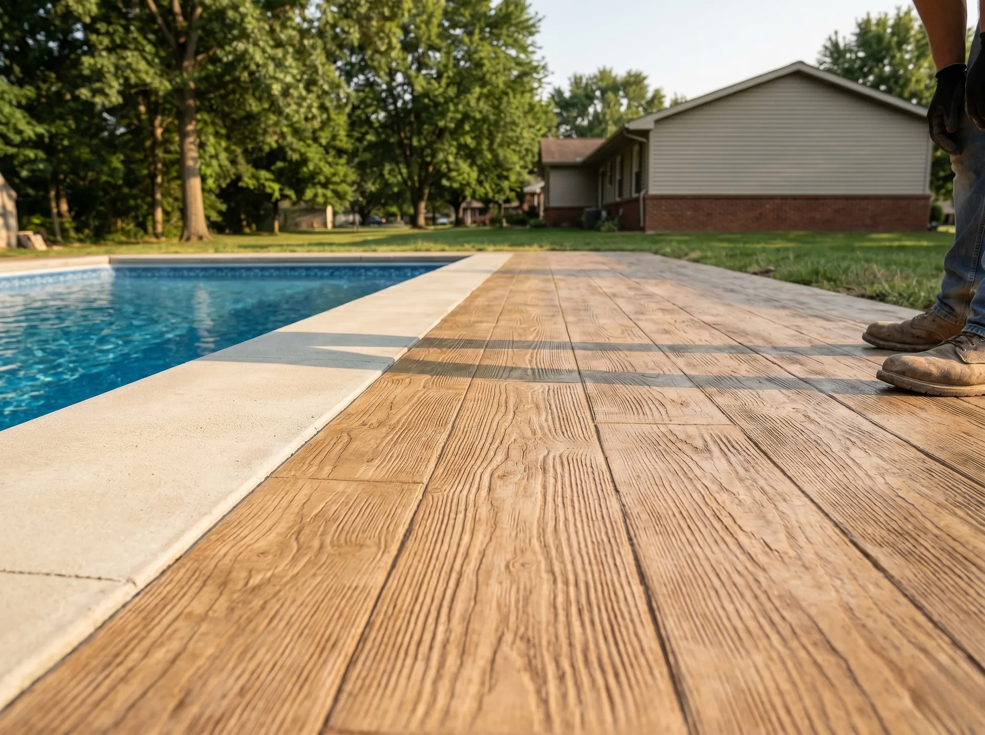 Wood plank stamped pool deck in Evansville