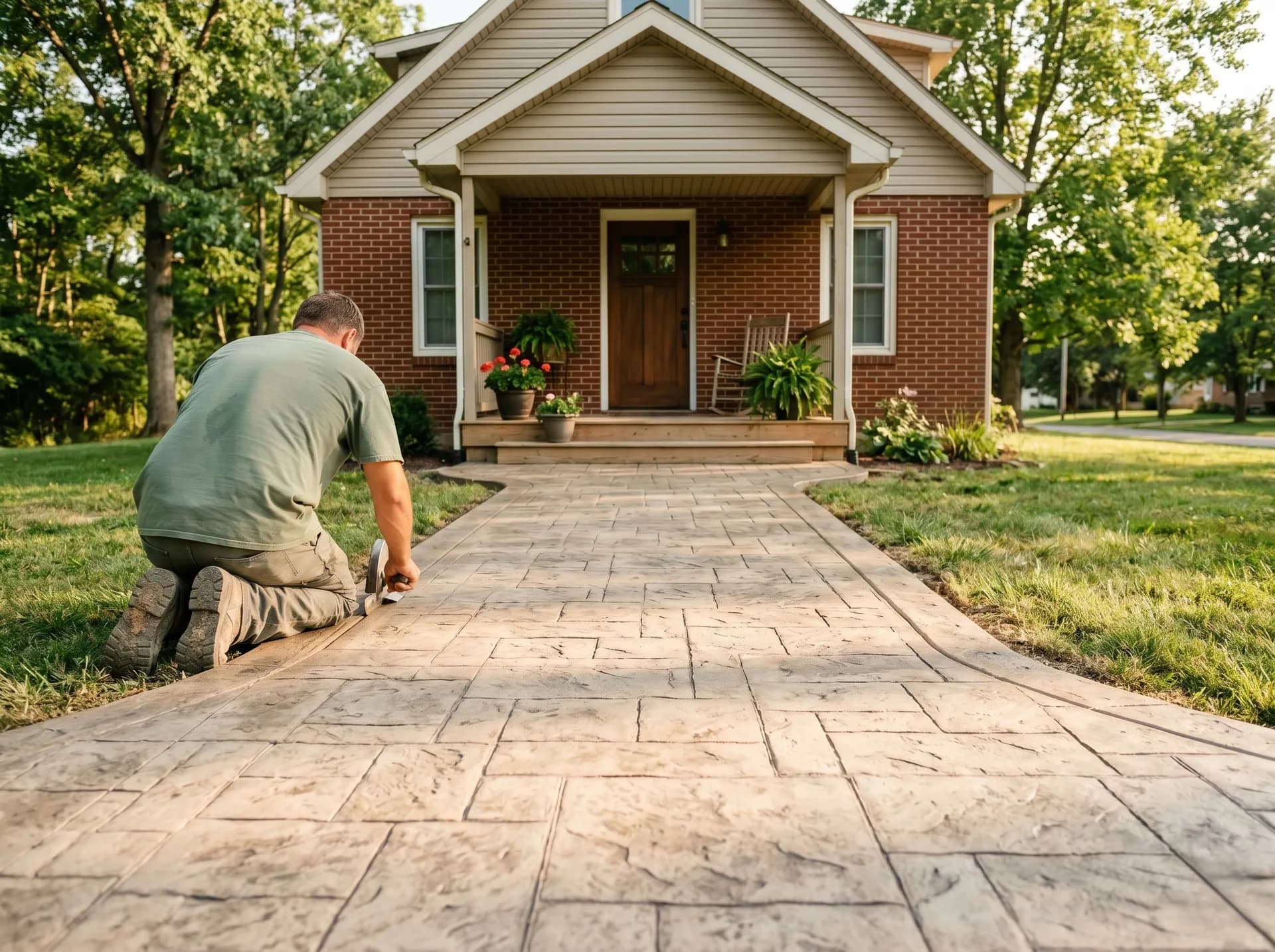 Curved garden path with broom finish in Newburgh, IN